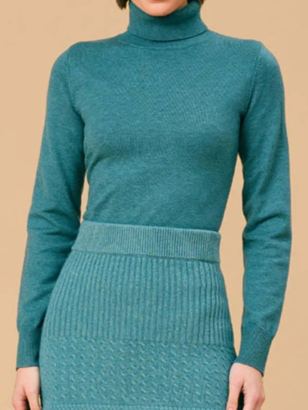 Women's Teal Turtleneck Sweater - Cozy Knit Long Sleeve